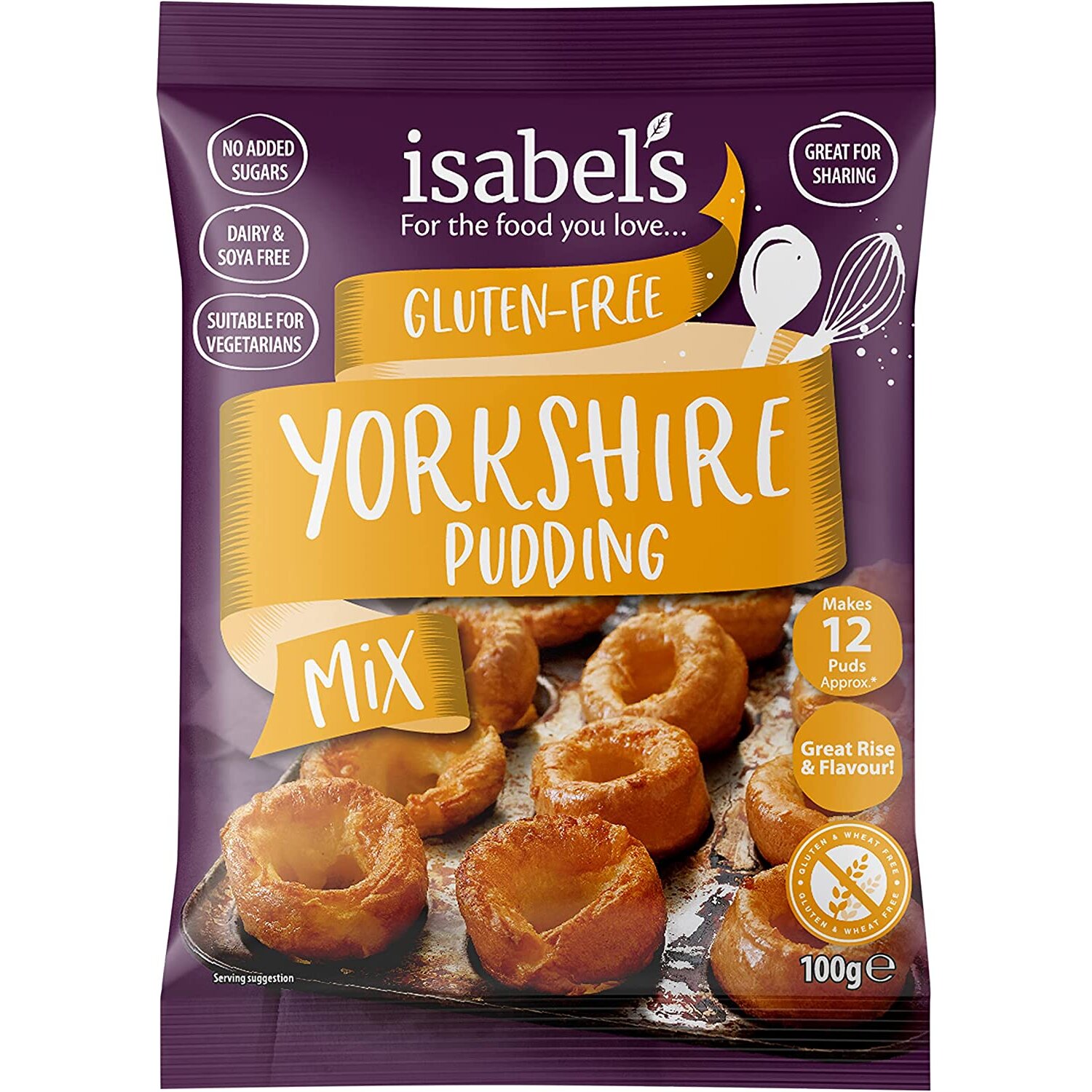 Isabels Naturally Free from Yorkshire Pudding Mix Gluten Free 100 g (Pack of 8)